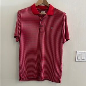 Izod Red and Navy Striped Polo Golf Shirt